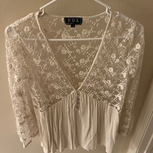 POL Ivory Floral Lace Women Top